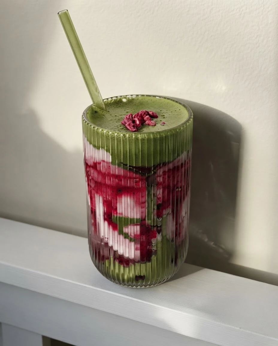 Smoothie verde com frutas vermelhas